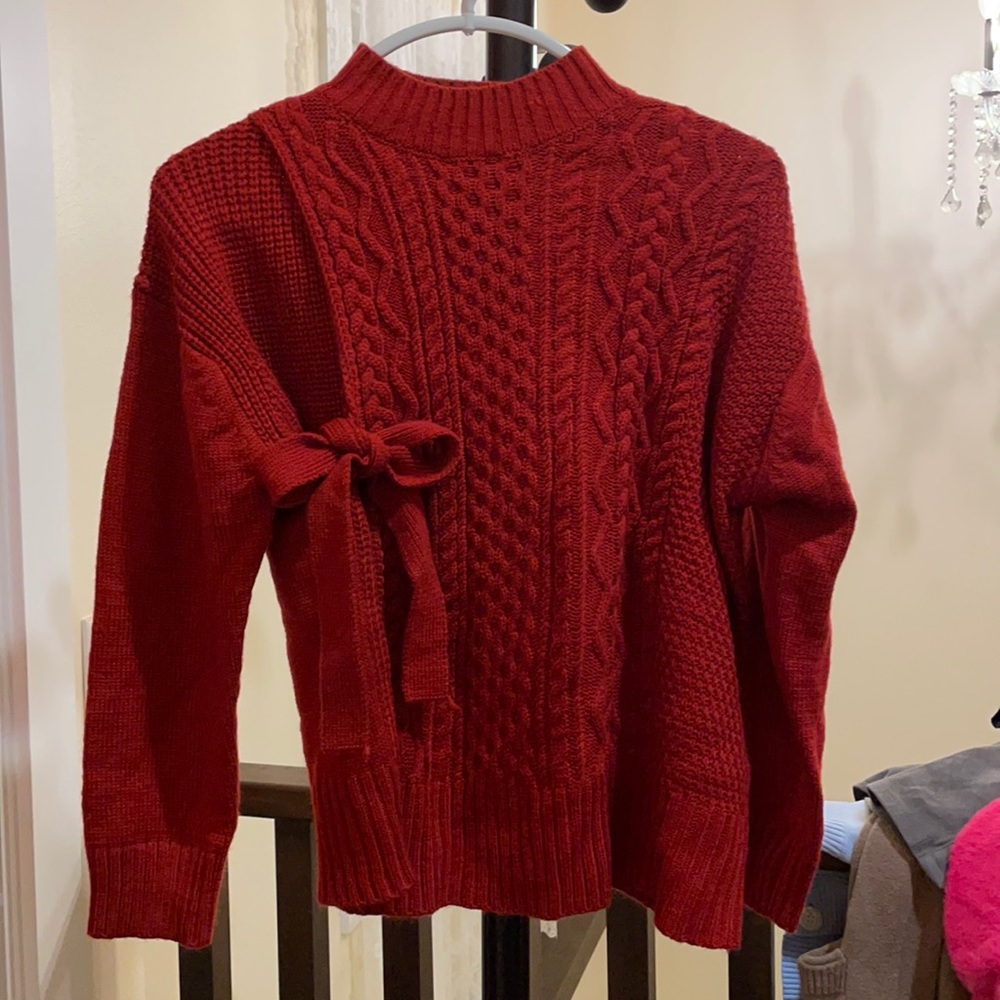 red lace-up sweater